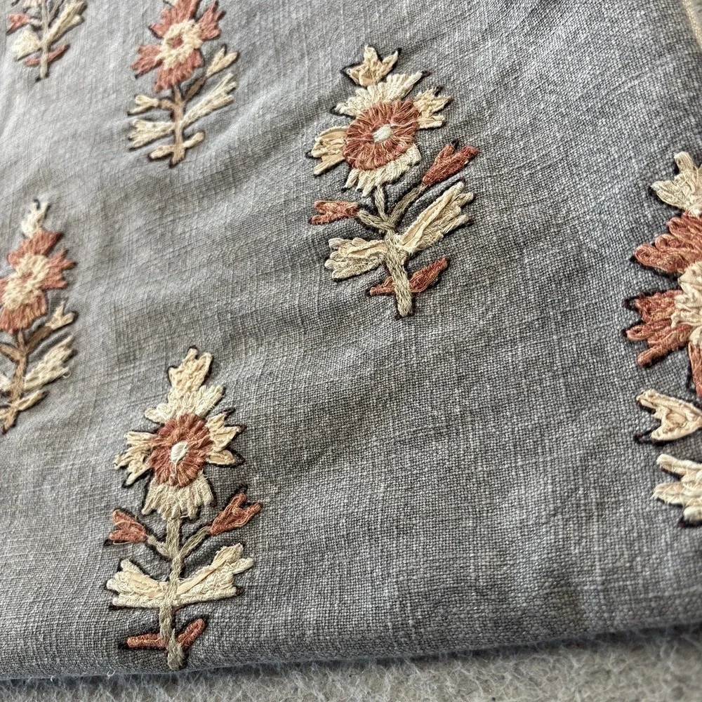 Pottery Barn Camille Lumbar Pillow Cover 16x26 Floral Embroidered Cotton